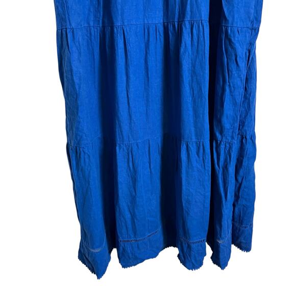 Chico’s Blue Linen Flounce Sleeve Tiered Collared Relaxed Maxi Dress Size 22 - Picture 6 of 10